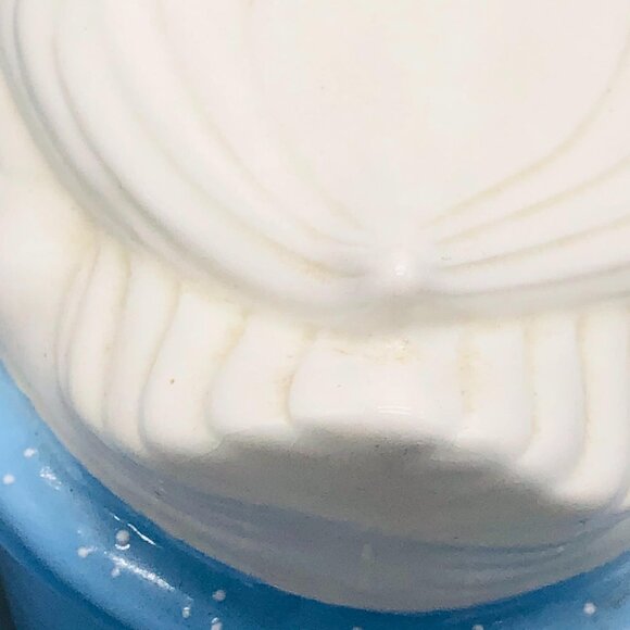 vintage duck dish with lid white light blue white dots 10x9" porcelain READ - Picture 6 of 9